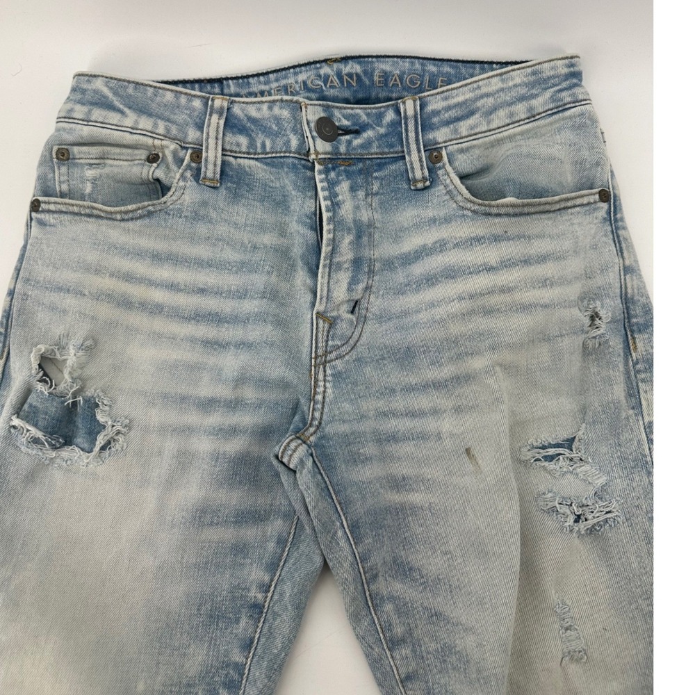 American Eagle Airflex+ Temp Tech Skinny Distressed Jeans Light Wash Mens 30x32